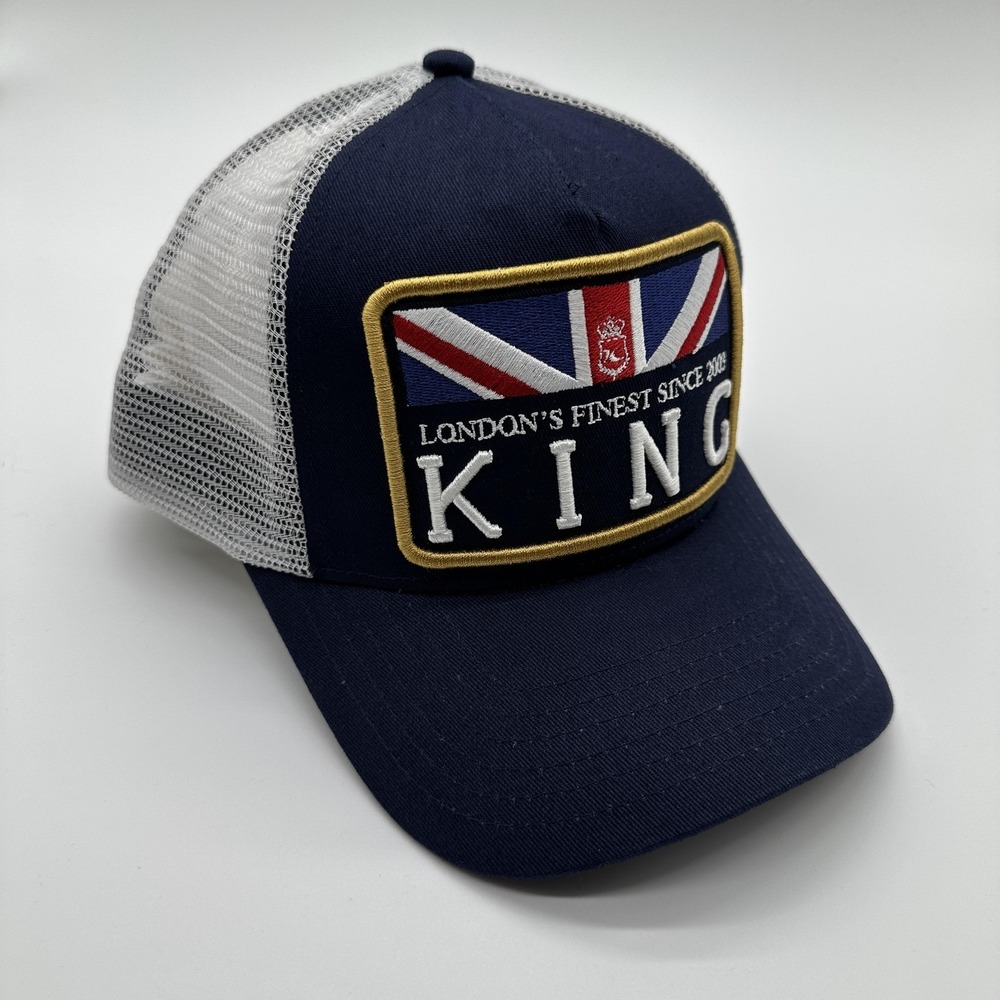 King Hat Cap Trucker Snap Back Blue White London Flag Patch Mens One Size